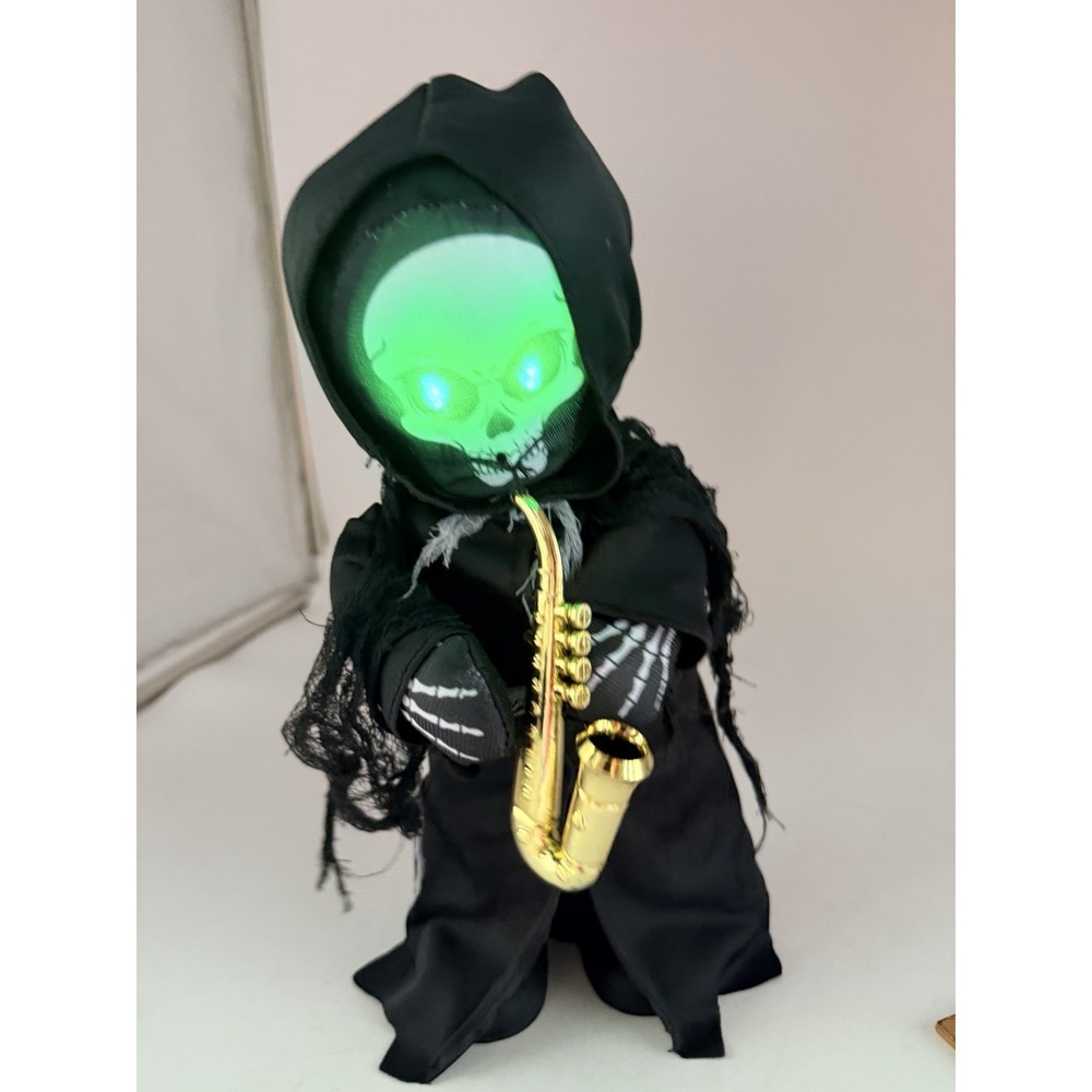 GEMMY HALLOWEEN GRIM REAPER SAXOPHONE "WHO CAN IT BE" DANCING SINGING ANIMATED